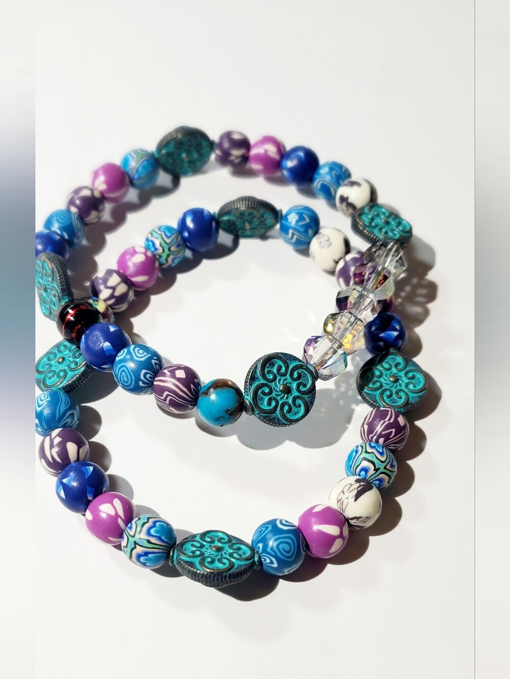 Handcrafted Multicolor Beaded Bracelet - Blue, Purple & Teal